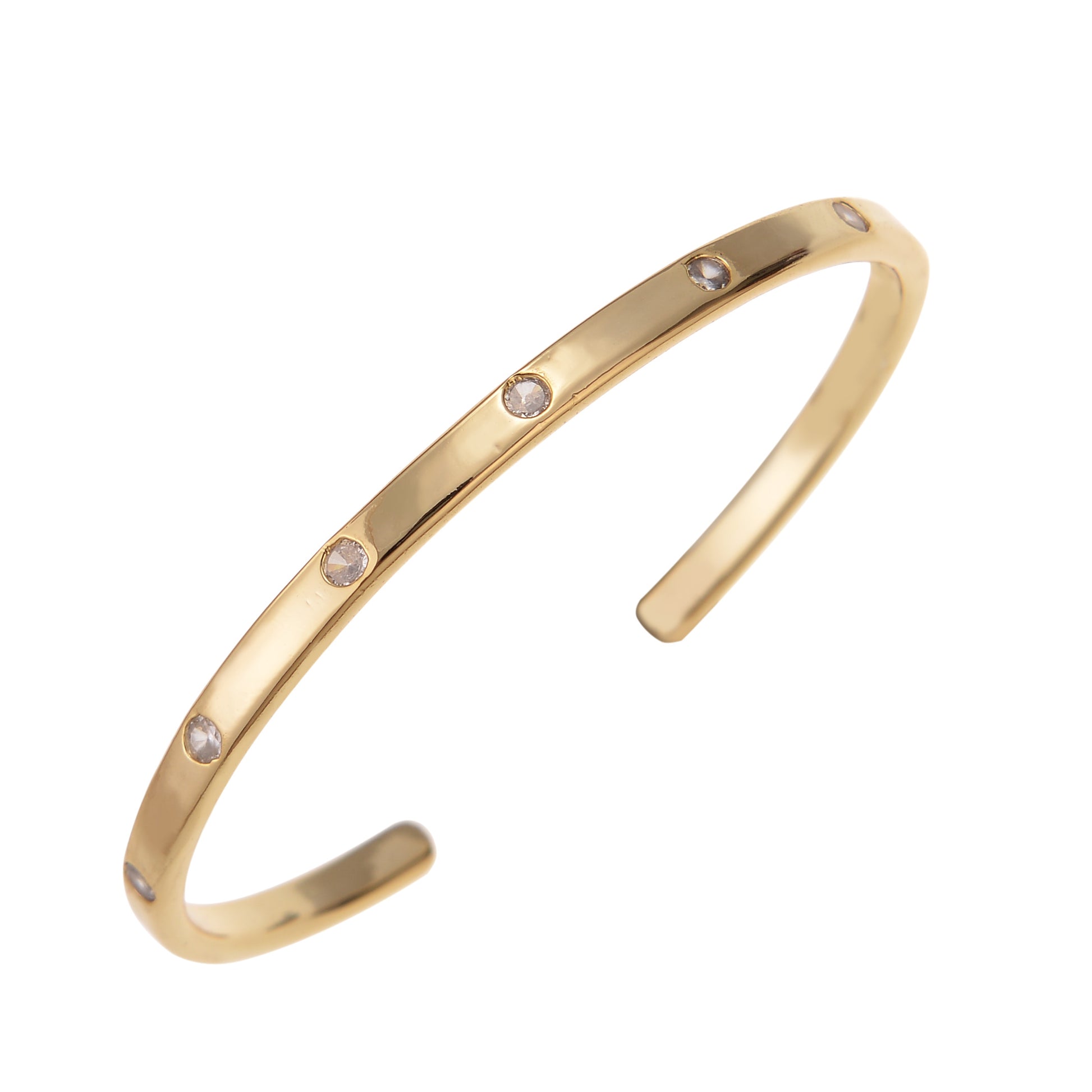Gold-colored bracelets cuff bracelet with embedded stones.