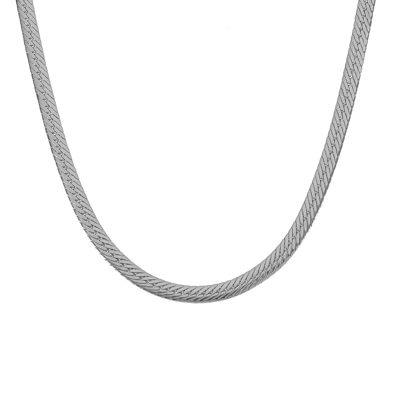 A silver herringbone delicate necklace chain.
