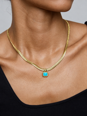 Turquoise Bezel Square Charm Necklace