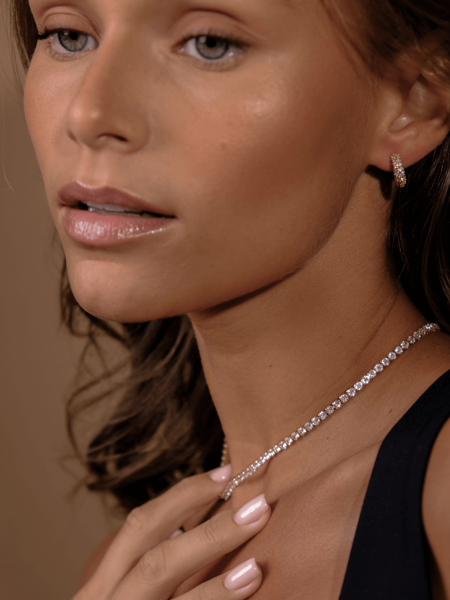 tennis necklace gold diamante statement clear