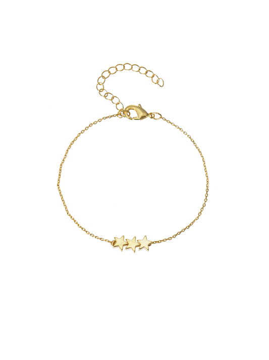Gold bracelets chain bracelet with three small stars and lobster clasp.