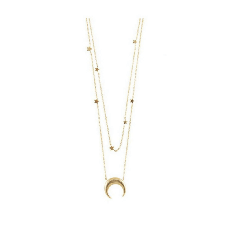 Crescent Star Layered Necklace Moon and Star Necklace