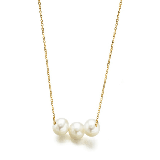 Gold chain apparel & accessories necklace with three white pearls.
