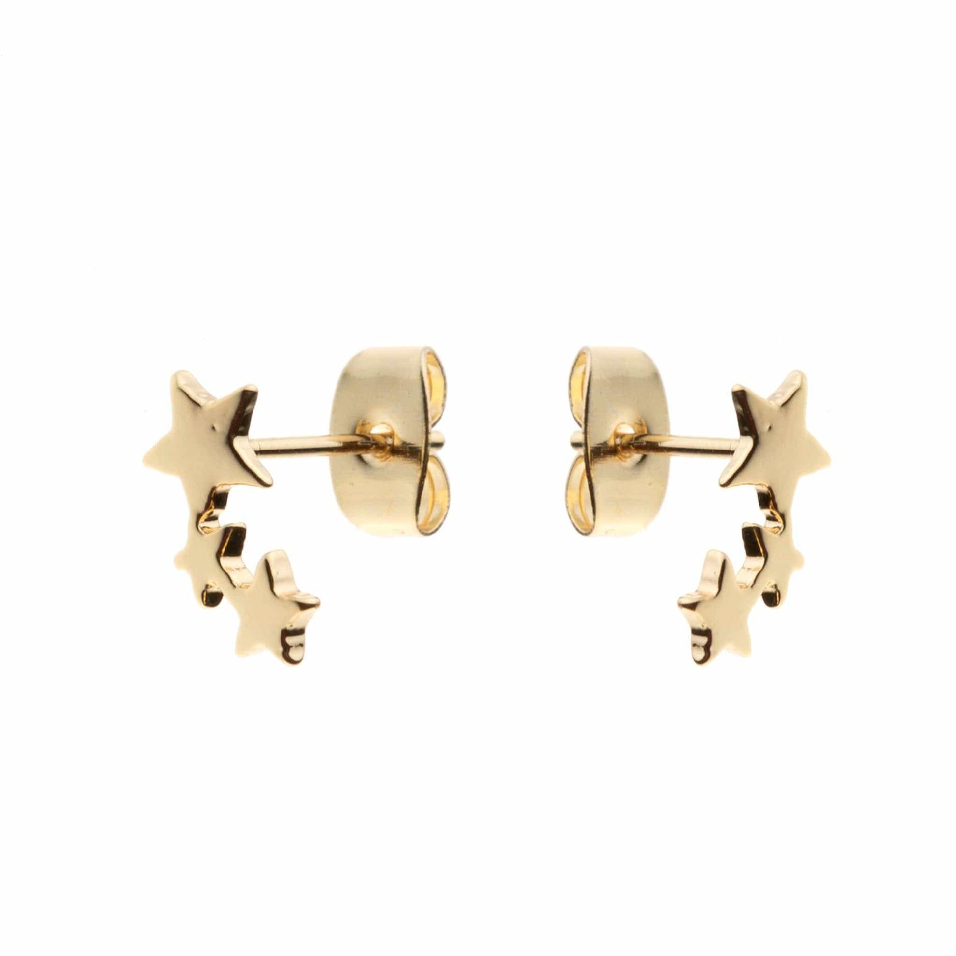 Gold plain triple three star stud earrings