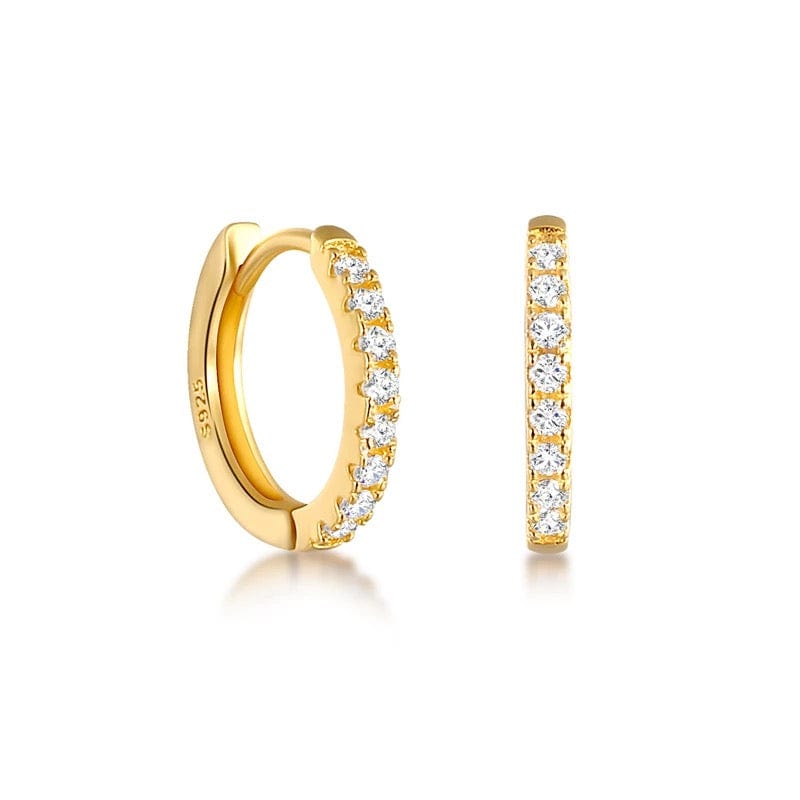 Diamante clear gem skinny bar huggie hoop gold
