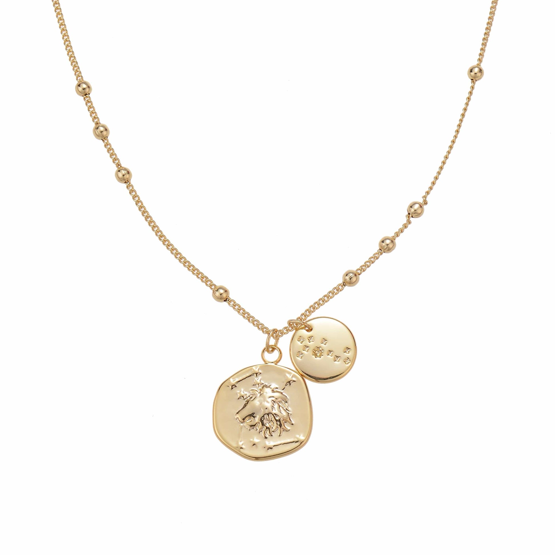 Gold-colored delicate necklace with two coin pendants.