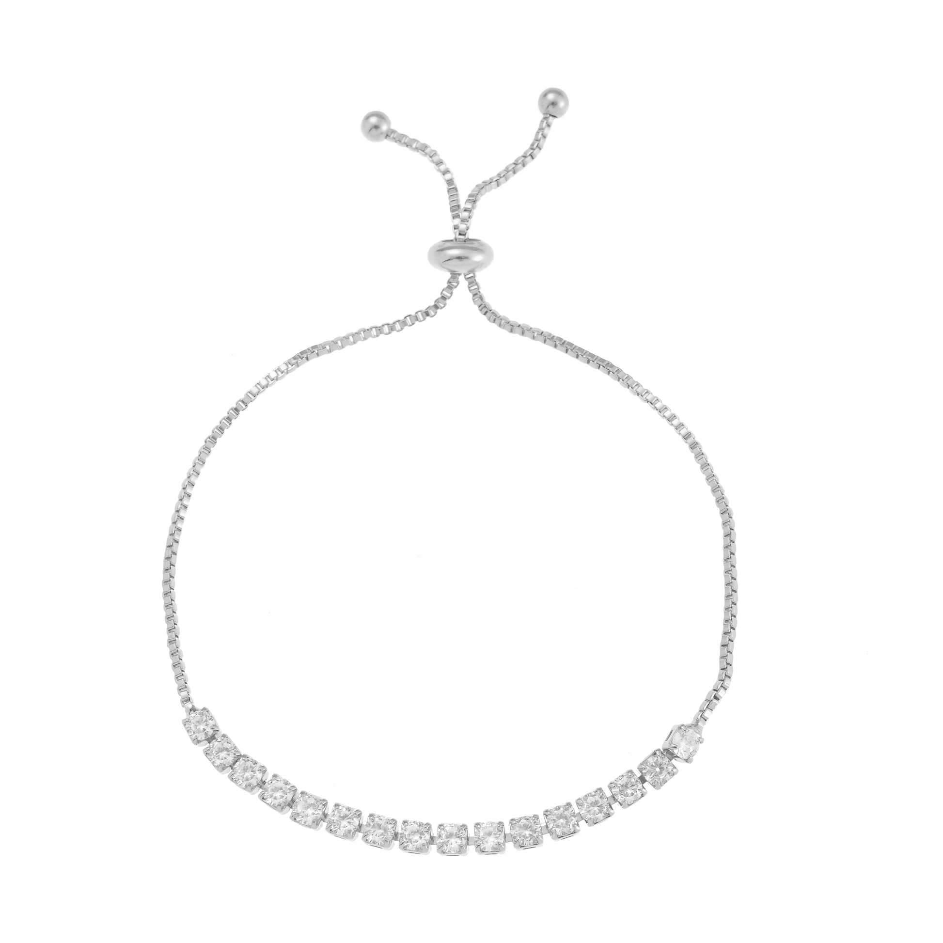 Silver clear tennis drawstring bracelet