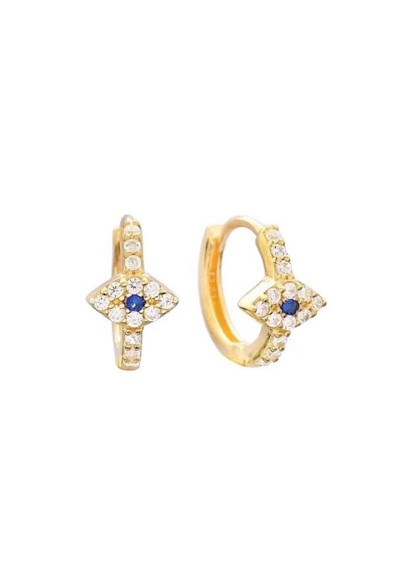 Crystal evil eye gold huggie hoop earring