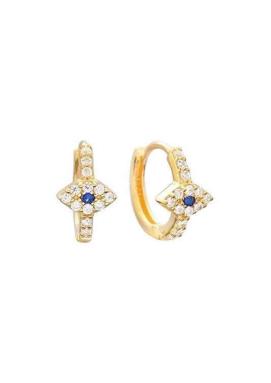Crystal evil eye gold huggie hoop earring