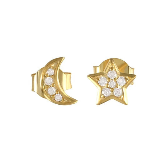 moon and star stud earrings