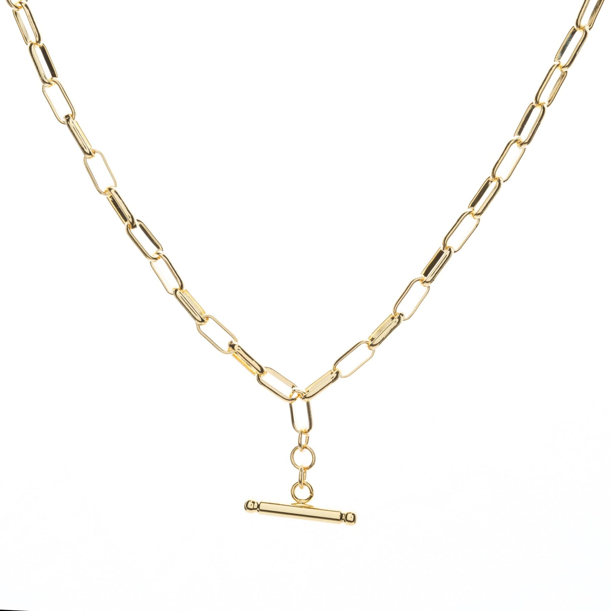 Link gold chain with t-bar
