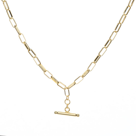Link gold chain with t-bar