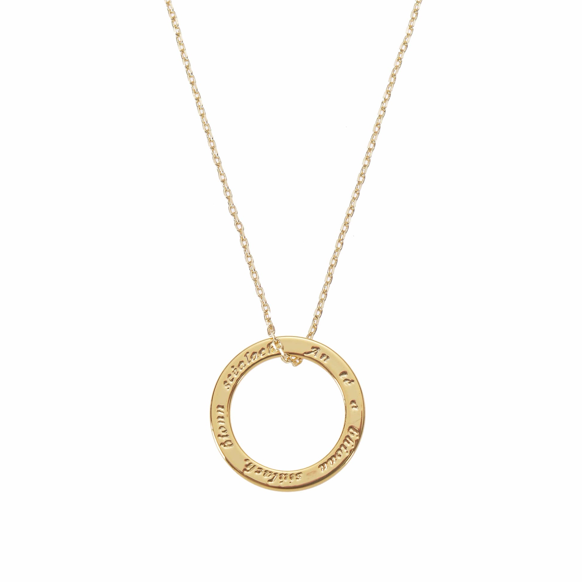 gold circle necklace with Irish imprint