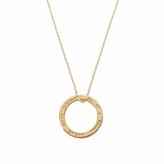 gold circle necklace with Irish imprint