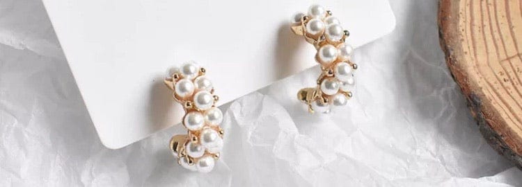 Bridal mini gold pearl huggie hoop