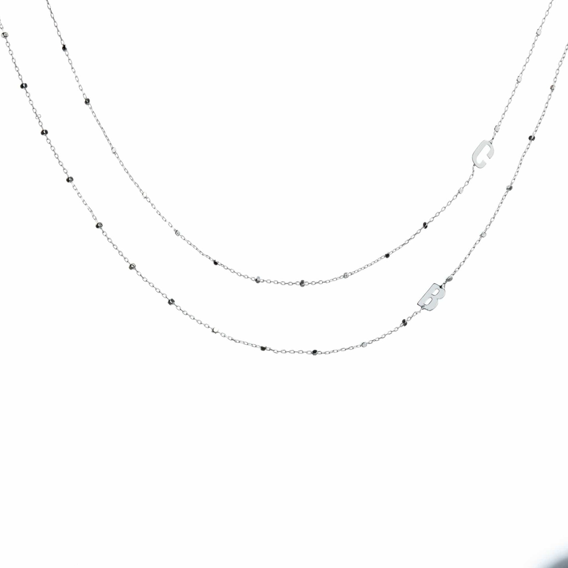 Side Initial silver letter beaded necklace