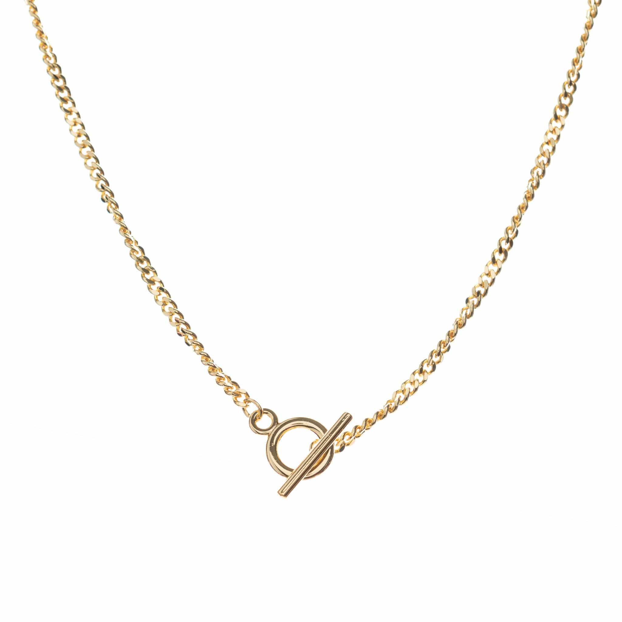 Curb T-Bar Necklace Gold Toggle Link Chain Delicate Layering