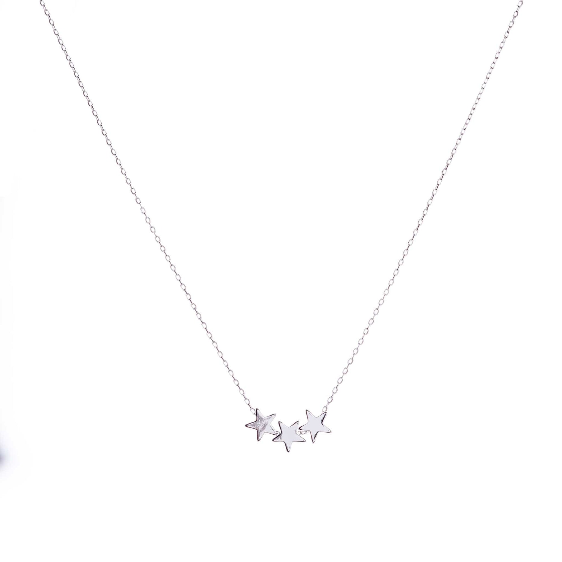 Trio star charm delicate silver necklace