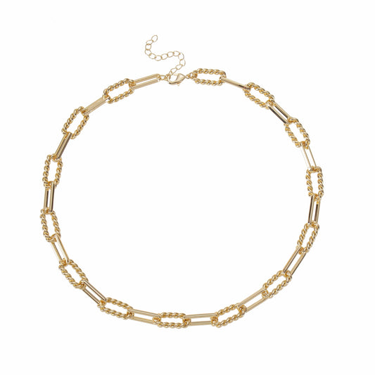Gold-colored chain link necklaces.