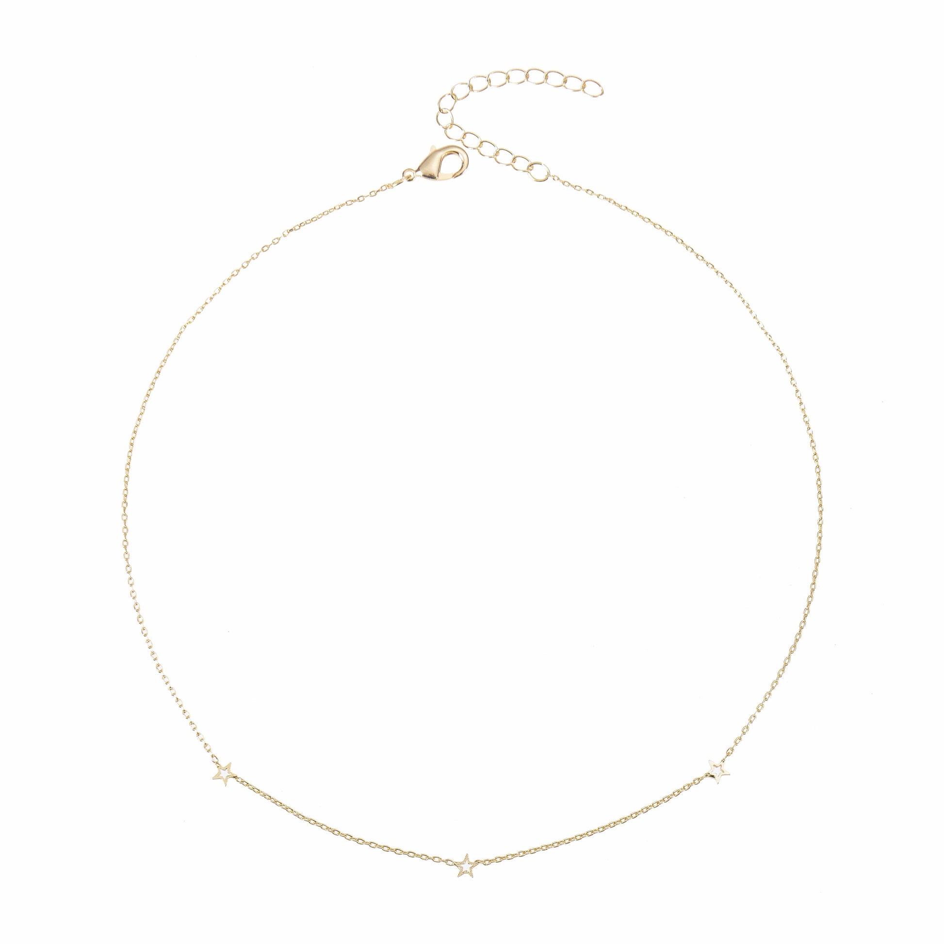 Gold-tone delicate necklace with three star charms.