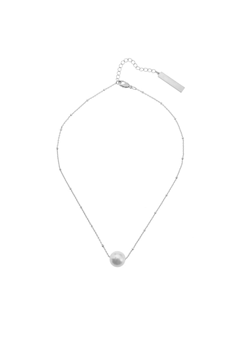 A silver Bridal Single Pearl Necklace with a pearl pendant.