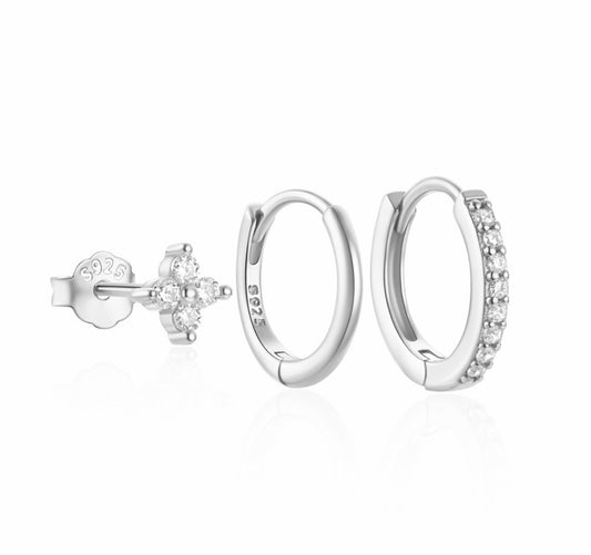 Trio Set Earrings: Floral Stud Set Silver