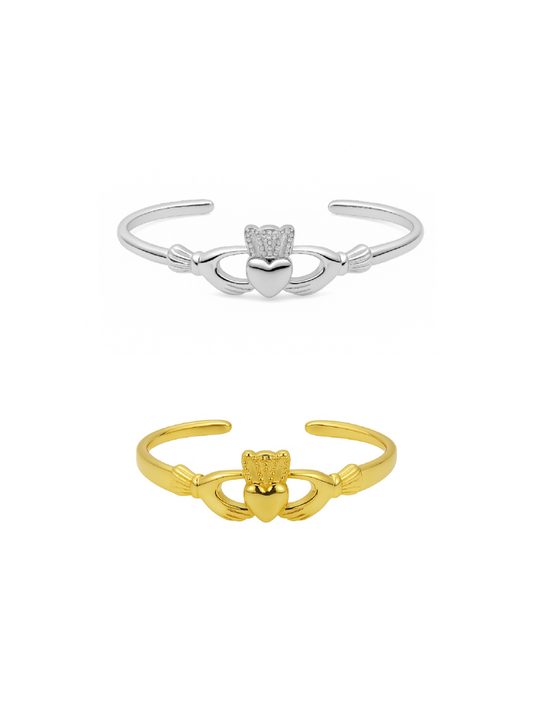 Duo Set: Claddagh Block Bangle Set - Gold and Silver