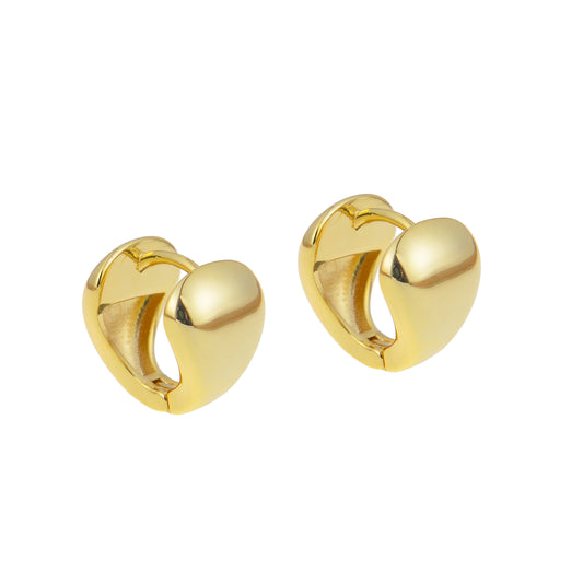 A pair of gold heart-shaped hoop earrings.