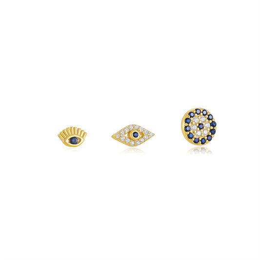 Trio Set Earrings: Evil Eye Gold