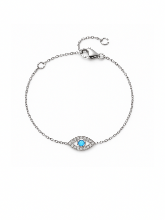 Silver Evil Eye and Stone Bracelet