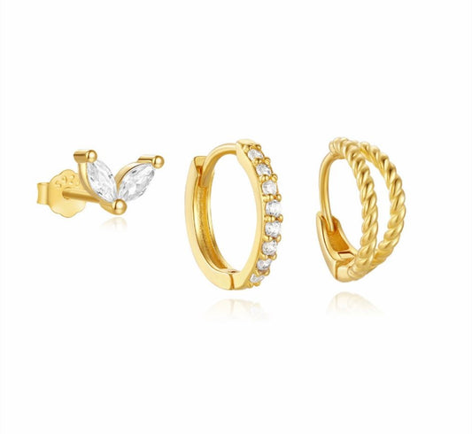 Trio Set Earrings: Twisted Huggie Set