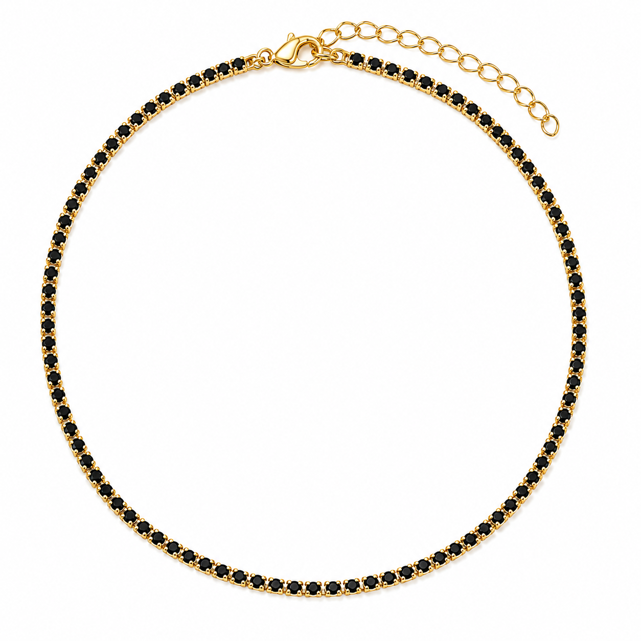 The Onyx Tennis Necklace in gold with black stones