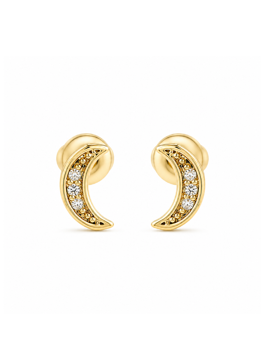 earrings, stud earrings, moon earrings, gold earrings, gold plated, cubic zirconia, celestial, pave, everyday jewellery, new arrivals, gift for her