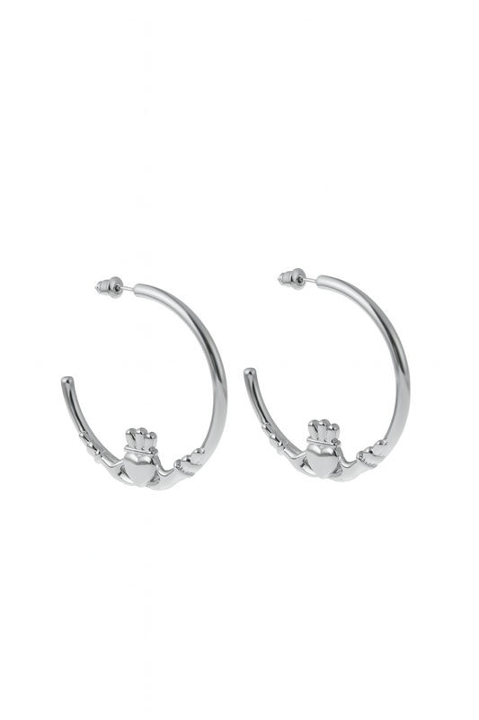 Silver Claddagh Hoop Earrings