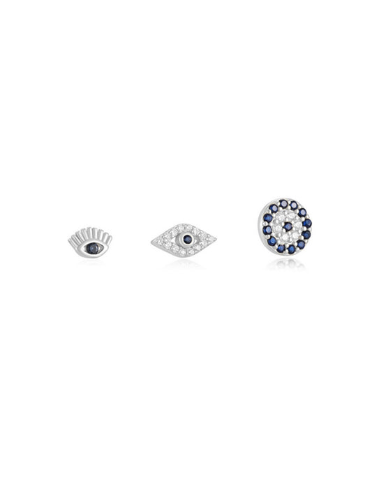 Trio Set Earrings: Evil Eye Silver