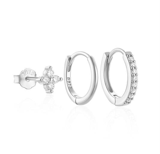 Trio Set: Floral Stud Set Silver