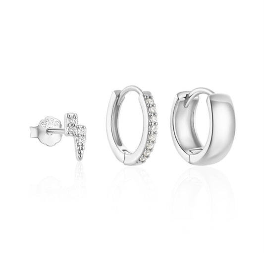 Trio Set: Lightning Bolt Stud Set Silver