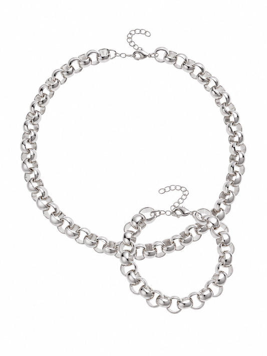 Silver Rolo Chain and Bracelet Set