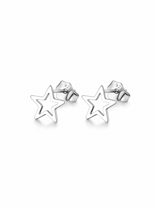 Open Star Stud Earrings in Silver