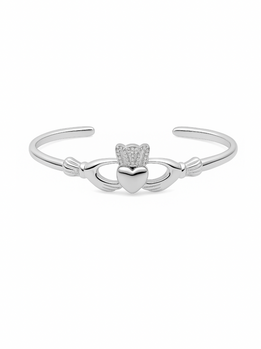 Silver Block Claddagh Bangle