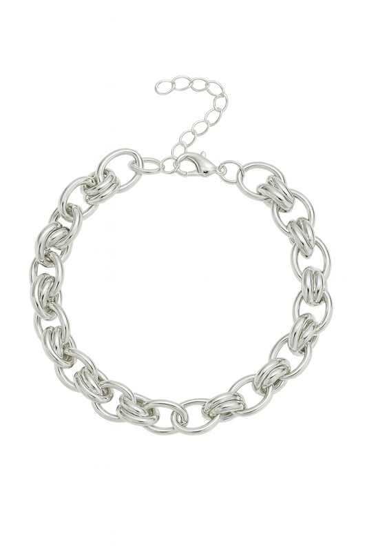 Oval Cross Link Silver Bracelet