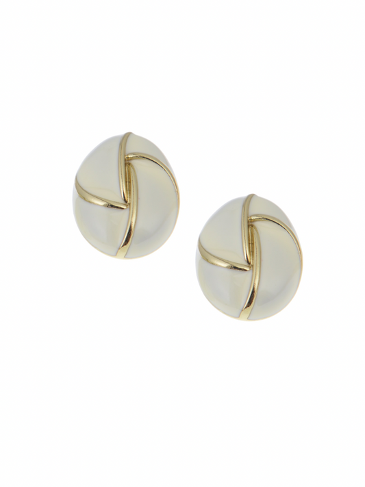 Cream and Gold Stud Earrings