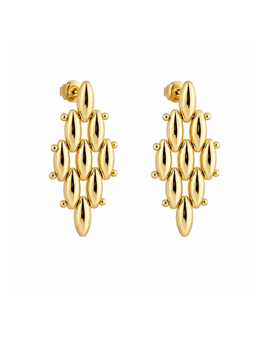 Myriad Gold Link Drop Earrings layered gold links and a long statement drop