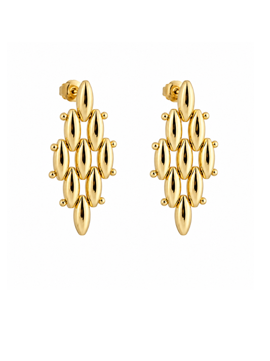 Myriad Gold Link Drop Earrings layered gold links and a long statement drop