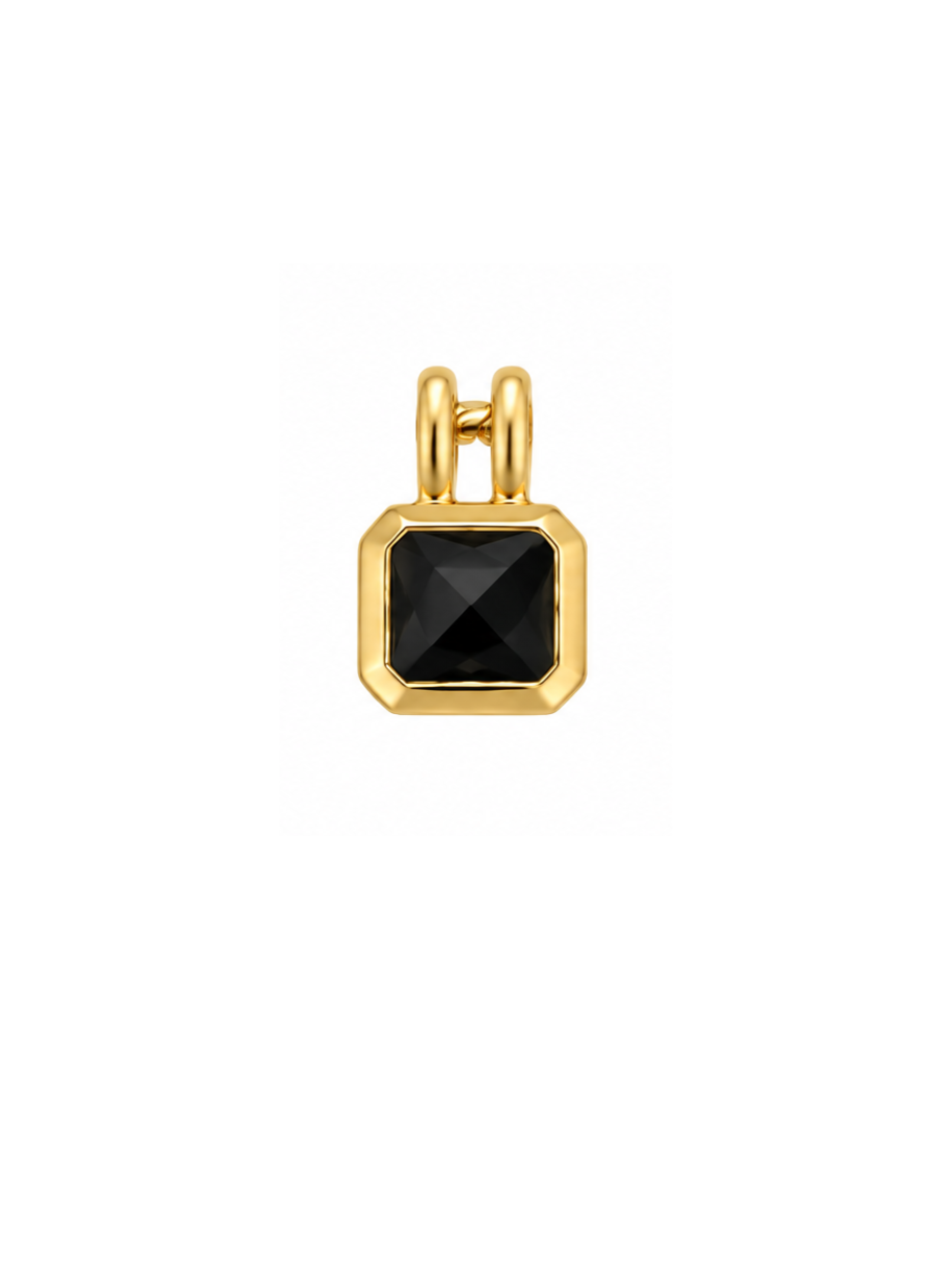 Onyx Bezel Square Pendant in gold with a faceted black stone