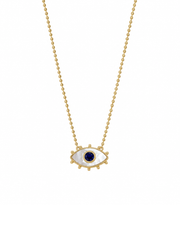 Plated Pearl Evil Eye Necklace in gold with pearl-effect pendant and blue centre stone