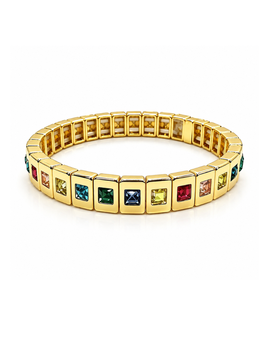Rainbow Gemstone Bracelet – colourful gemstone bracelet with gold-tone finish