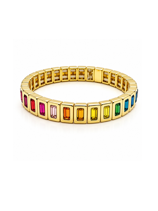Rainbow Tile Gold Bracelet – colourful gemstone tile bracelet with gold finish