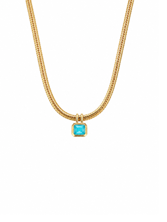 Turquoise Bezel Square Charm Necklace