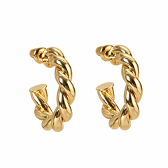 Twisted hoops, gold hoops, gold hoop earrings, hoop earrings, twisted gold earrings, gold earrings, statement hoops, chunky hoops, textured hoops, everyday earrings, everyday jewellery, gold jewellery, gold plated jewellery, hoop earrings for women, stacking earrings, layering earrings, Betty and Biddy